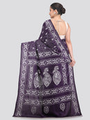 Pinkloom Purple Handloom Silk Embroidered Katha Stitch Work Saree