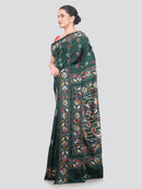 Pinkloom Green Handloom Silk Embroidered Katha Stitch Work Saree
