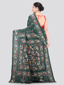 Pinkloom Green Handloom Silk Embroidered Katha Stitch Work Saree