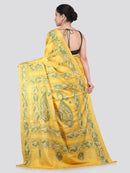 Pinkloom Yellow Handloom Silk Embroidered Katha Stitch Work Saree