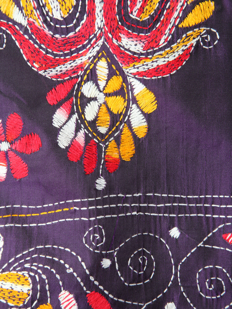 Pinkloom Purple Handloom Silk Embroidered Katha Stitch Work Saree