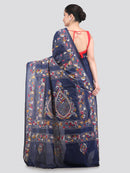 Pinkloom Blue Handloom Silk Embroidered Katha Stitch Work Saree