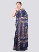 Pinkloom Blue Handloom Silk Embroidered Katha Stitch Work Saree