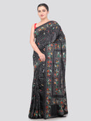 Pinkloom Green Handloom Silk Embroidered Katha Stitch Work Saree