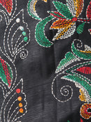 Pinkloom Green Handloom Silk Embroidered Katha Stitch Work Saree