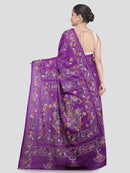 Pinkloom Violet Handloom Silk Embroidered Katha Stitch Work Saree