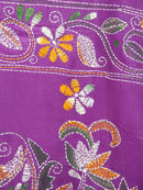 Pinkloom Violet Handloom Silk Embroidered Katha Stitch Work Saree