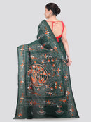 Pinkloom Green Handloom Silk Embroidered Katha Stitch Work Saree