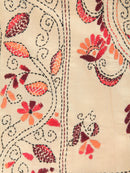 Pinkloom Beige Handloom Silk Embroidered Katha Stitch Work Saree