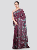 Pinkloom Multicolour Handloom Silk Embroidered Katha Stitch Work Saree