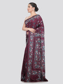 Pinkloom Multicolour Handloom Silk Embroidered Katha Stitch Work Saree