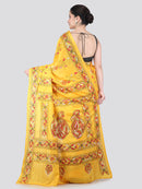 Pinkloom Yellow Handloom Silk Embroidered Katha Stitch Work Saree