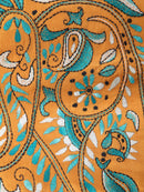 Pinkloom Orange Handloom Silk Embroidered Katha Stitch Work Saree