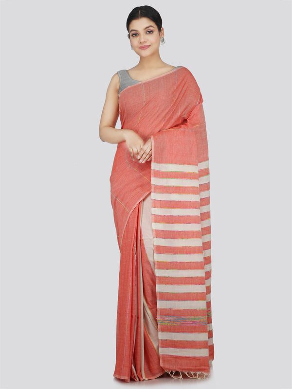 PinkLoom Women's Cotton Khesh Saree With Unstitched Blouse Piece