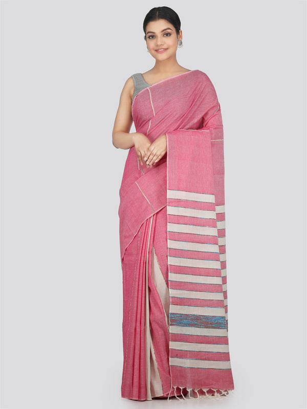 PinkLoom Women's Cotton Khesh Saree With Unstitched Blouse Piece