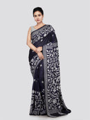 PinkLoom Women's Silk Kantha Stitch Saree With Unstitched Blouse Piece