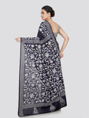 PinkLoom Women's Silk Kantha Stitch Saree With Unstitched Blouse Piece