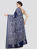 PinkLoom Women's Silk Kantha Stitch Saree With Unstitched Blouse Piece