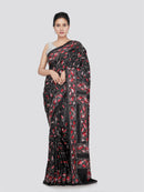 PinkLoom Women's Silk Kantha Stitch Saree With Unstitched Blouse Piece
