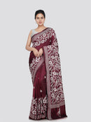 PinkLoom Women's Silk Kantha Stitch Saree With Unstitched Blouse Piece