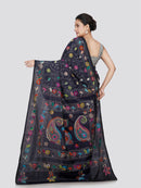 PinkLoom Women's Silk Kantha Stitch Saree With Unstitched Blouse Piece