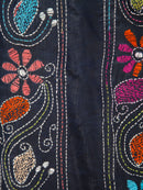 PinkLoom Women's Silk Kantha Stitch Saree With Unstitched Blouse Piece