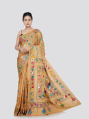 PinkLoom Women's Silk Kantha Stitch Saree With Unstitched Blouse Piece