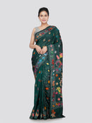 PinkLoom Women's Silk Kantha Stitch Saree With Unstitched Blouse Piece