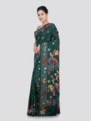 PinkLoom Women's Silk Kantha Stitch Saree With Unstitched Blouse Piece