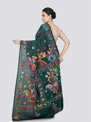 PinkLoom Women's Silk Kantha Stitch Saree With Unstitched Blouse Piece