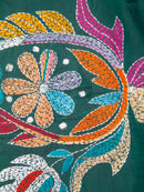 PinkLoom Women's Silk Kantha Stitch Saree With Unstitched Blouse Piece