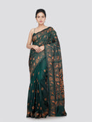 PinkLoom Women's Silk Kantha Stitch Saree With Unstitched Blouse Piece