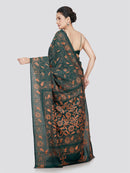 PinkLoom Women's Silk Kantha Stitch Saree With Unstitched Blouse Piece