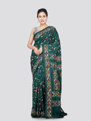 PinkLoom Women's Silk Kantha Stitch Saree With Unstitched Blouse Piece