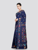 PinkLoom Women's Silk Kantha Stitch Saree With Unstitched Blouse Piece