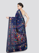 PinkLoom Women's Silk Kantha Stitch Saree With Unstitched Blouse Piece