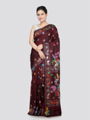 PinkLoom Women's Silk Kantha Stitch Saree With Unstitched Blouse Piece