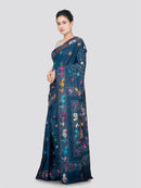 PinkLoom Women's Silk Kantha Stitch Saree With Unstitched Blouse Piece