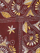 PinkLoom Women's Brown Embroidered Kantha Work Silk Saree