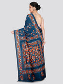 PinkLoom Women's Blue Embroidered Kantha Work Silk Saree