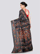 PinkLoom Women's Black Embroidered Kantha Work Silk Saree