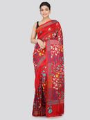 PinkLoom Women's Silk Katha Stich Saree With Unstitched Blouse Piece