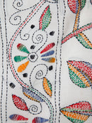 PinkLoom Women's White Embroidered Kantha Work Silk Saree