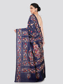 PinkLoom Women's Blue Embroidered Kantha Work Silk Saree