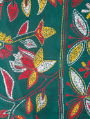 PinkLoom Women's Green Embroidered Kantha Work Silk Saree