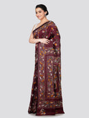 PinkLoom Women's Maroon Embroidered Kantha Work Silk Saree