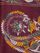 PinkLoom Women's Maroon Embroidered Kantha Work Silk Saree
