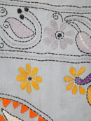 PinkLoom Women's Grey Embroidered Kantha Work Silk Saree