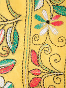PinkLoom Women's Yellow Embroidered Kantha Work Silk Saree