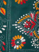 PinkLoom Women's Green Embroidered Kantha Work Silk Saree